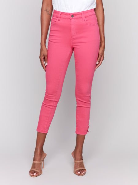 CHARLIE B C5624 SLIM CROP PANTS WITH SIDE MINI TABS- 2 colours