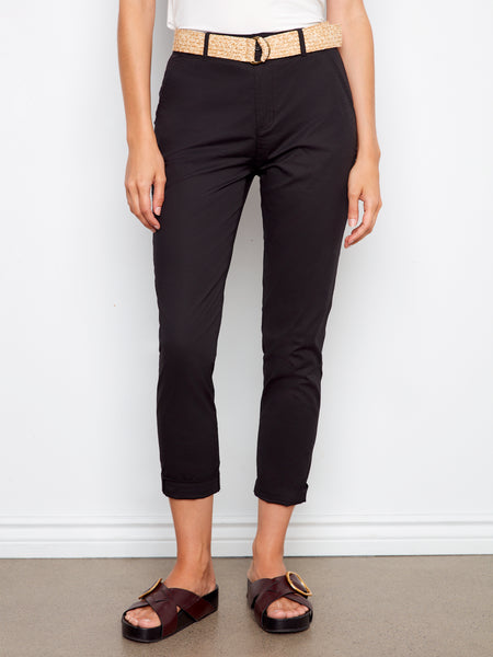 CHARLIE B C5625R STRETCH TWILL NARROW LEG PANTS WITH BELT -2 COLOURS