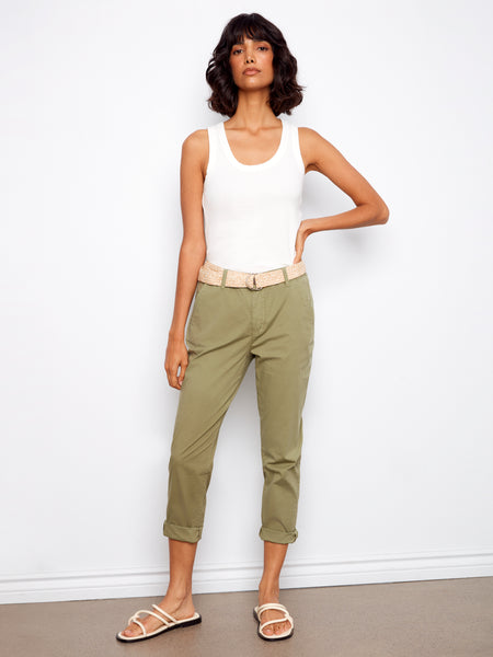CHARLIE B C5625R STRETCH TWILL NARROW LEG PANTS WITH BELT -2 COLOURS