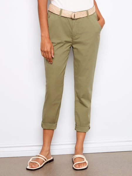 CHARLIE B C5625R STRETCH TWILL NARROW LEG PANTS WITH BELT -2 COLOURS