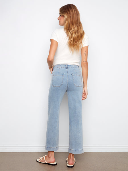 CHARLIE B C5660R CROPPED WIDE LEG STRETCH DENIM PANTS WITH PATCH POCKETS- 3 colours