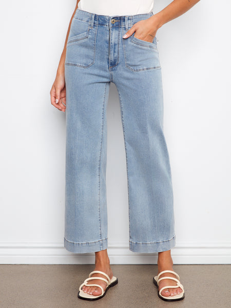 CHARLIE B C5660R CROPPED WIDE LEG STRETCH DENIM PANTS WITH PATCH POCKETS- 3 colours