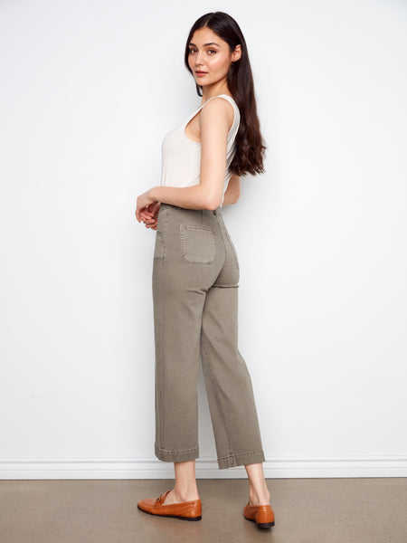 CHARLIE B C5660R CROPPED WIDE LEG STRETCH DENIM PANTS WITH PATCH POCKETS- 3 colours
