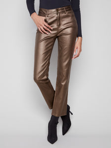 CHARLIE B C5671 SLIM LEG METALLIC WAX TWILL PANTS