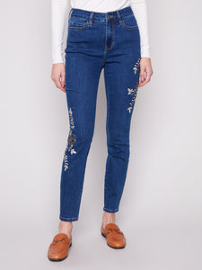 CHARLIE B C5672 BEADED EMBROIDERY SKINNY LEG STRETCH DENIM PANTS