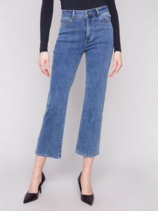 CHARLIE B C5677 STRAIGHT LEG STRETCH DENIM PANTS WITH STUDS ON SIDES