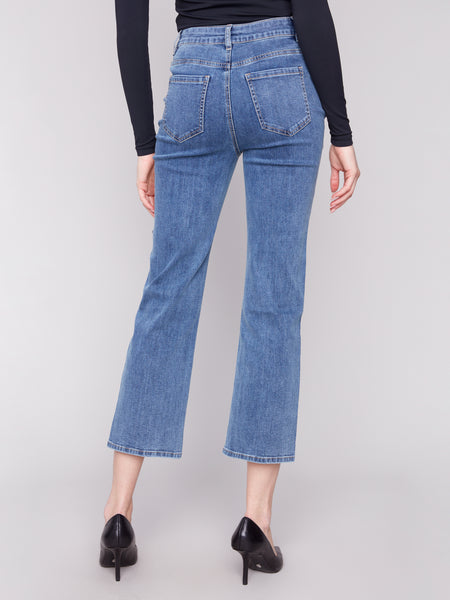 CHARLIE B C5677 STRAIGHT LEG STRETCH DENIM PANTS WITH STUDS ON SIDES