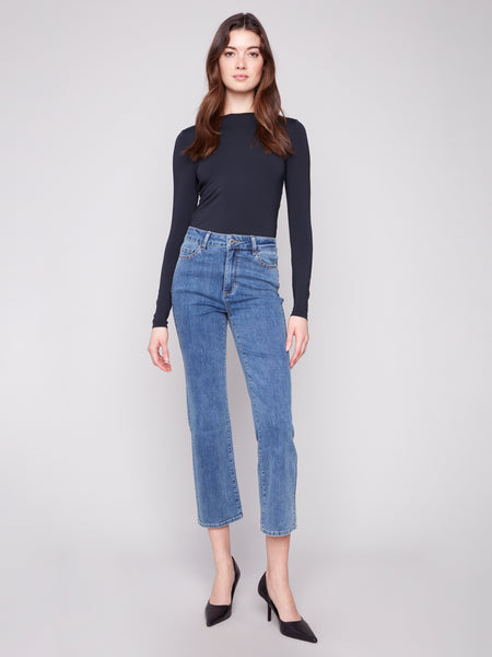 CHARLIE B C5677 STRAIGHT LEG STRETCH DENIM PANTS WITH STUDS ON SIDES