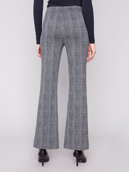 CHARLIE B C5679 FLARE GREEN PLAID PANT WITH STUDDED FLAPS