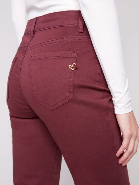 CHARLIE B C5687 FLARE LEG COLOURED TWILL PANTS WITH PATCH POCKETS AND SPECIAL RIVETS