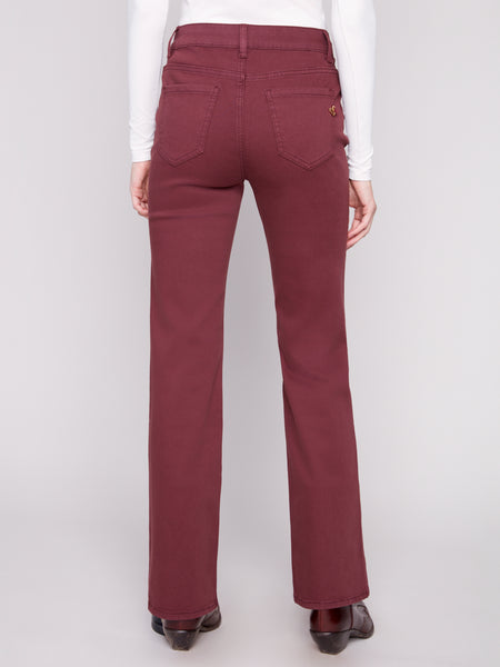 CHARLIE B C5687 FLARE LEG COLOURED TWILL PANTS WITH PATCH POCKETS AND SPECIAL RIVETS