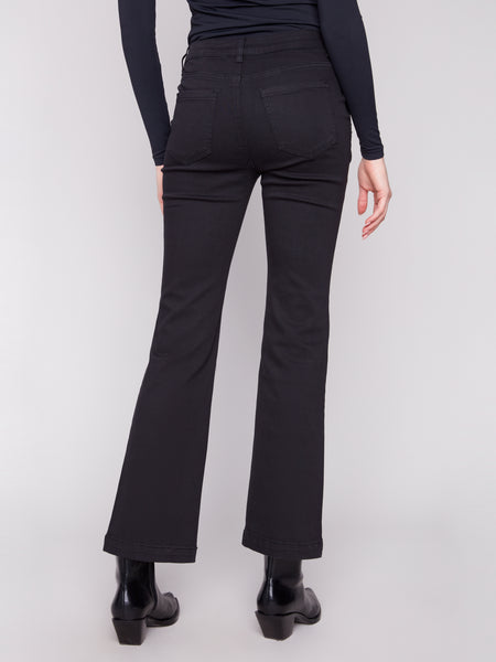 CHARLIE B C5690 FLARE LEG COLOURED TWILL PANTS WITH BUTTONS AT SIDE POCKETS