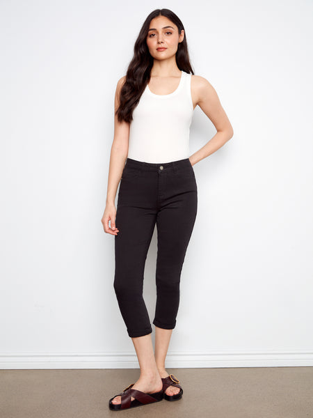 CHARLIE B C5770 COLOURED TWILL SLIM LEG PANTS WITH CUFF