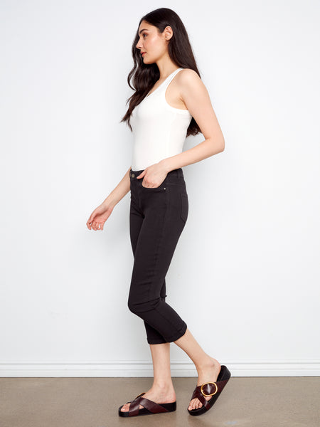 CHARLIE B C5770 COLOURED TWILL SLIM LEG PANTS WITH CUFF