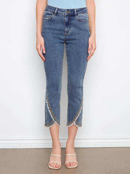 CHARLIE B C5777 SLIM LEG FRONT TULIP PANTS WITH EMBROIDERY STITCH