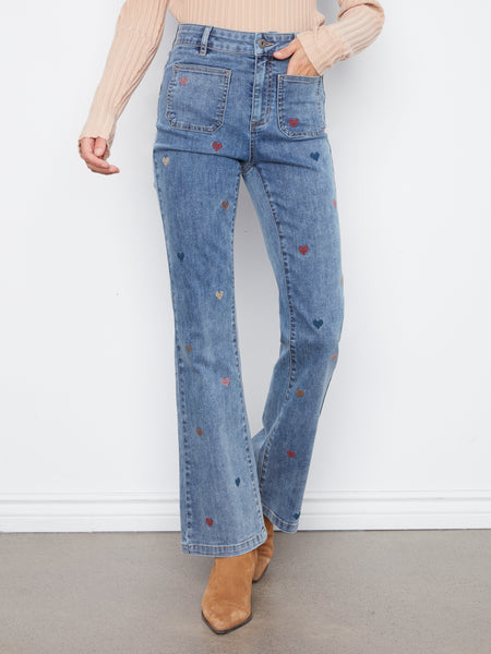 CHARLIE B C5845 EMBROIDERED HEART JEAN