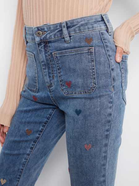 CHARLIE B C5845 EMBROIDERED HEART JEAN