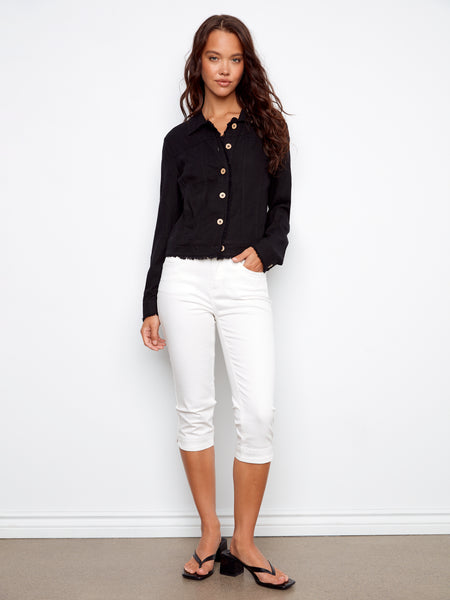 CHARLIE B C6199YY LINEN JACKET WITH FRAYED HEM