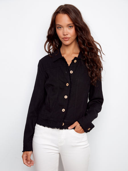 CHARLIE B C6199YY LINEN JACKET WITH FRAYED HEM