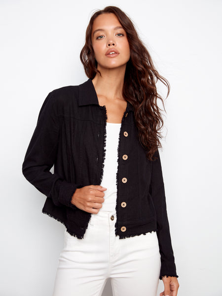 CHARLIE B C6199YY LINEN JACKET WITH FRAYED HEM