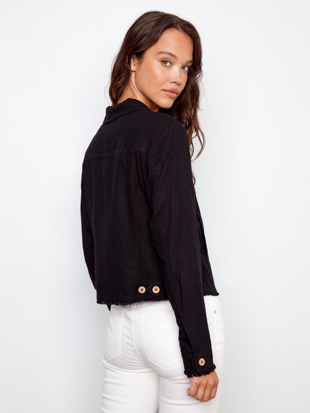 CHARLIE B C6199YY LINEN JACKET WITH FRAYED HEM