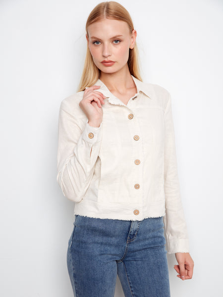 CHARLIE B C6199YY FOIL PRINTED LINEN JACKET