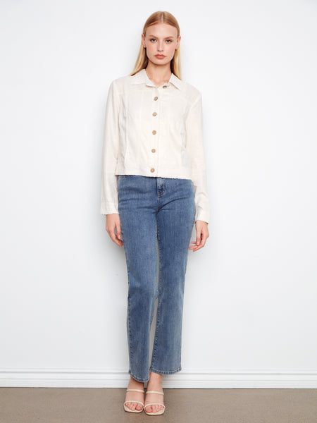 CHARLIE B C6199YY FOIL PRINTED LINEN JACKET