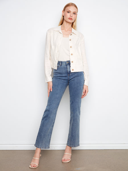 CHARLIE B C6199YY FOIL PRINTED LINEN JACKET