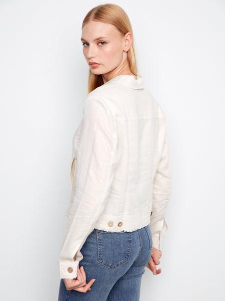 CHARLIE B C6199YY FOIL PRINTED LINEN JACKET