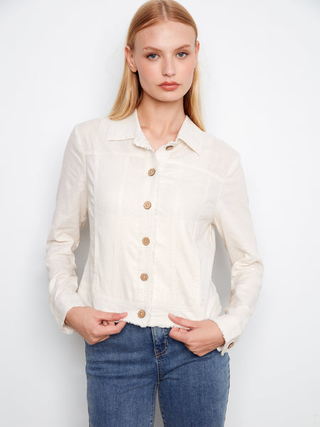 CHARLIE B C6199YY FOIL PRINTED LINEN JACKET