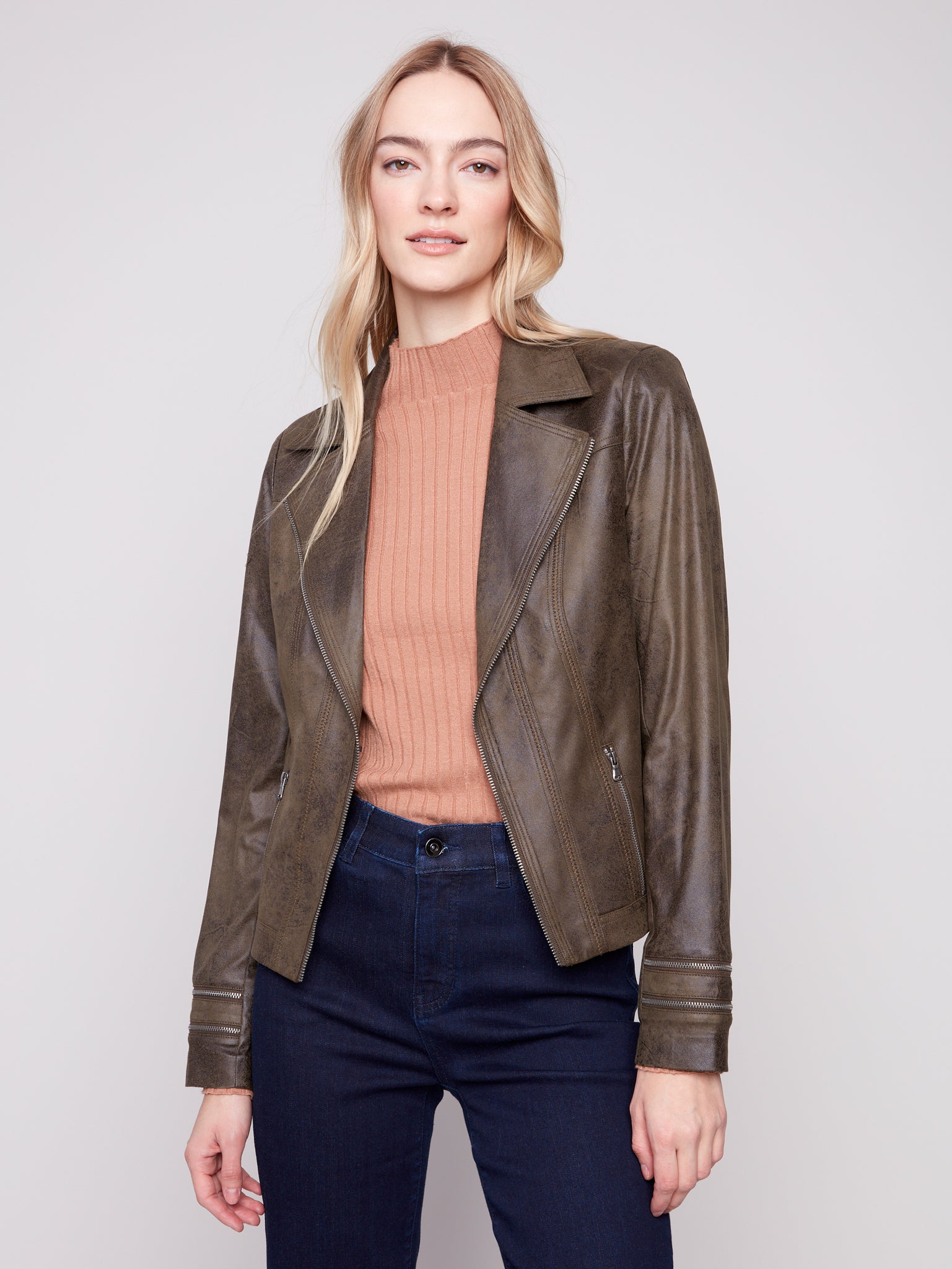CHARLIE B C6231Y VINTAGE FAUX LEATHER JACKET 3 COLOURS