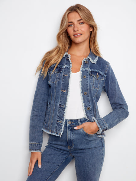 CHARLIE B C6233XX FRINGE EDGES STRETCH DENIM JACKET- 3 COLOURS