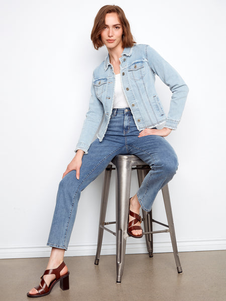 CHARLIE B C6233XX FRINGE EDGES STRETCH DENIM JACKET- 3 COLOURS