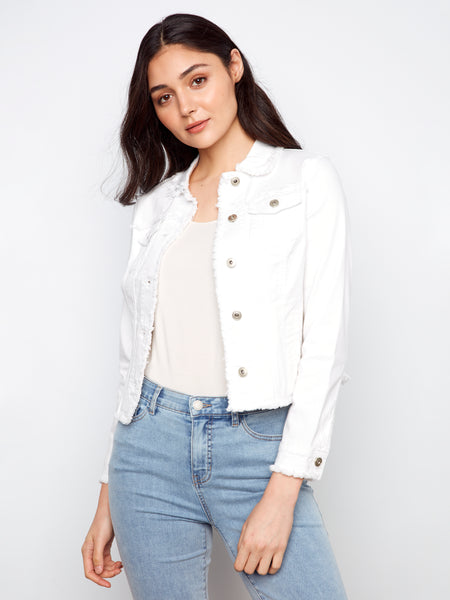 CHARLIE B C6233XX FRINGE EDGES STRETCH DENIM JACKET- 3 COLOURS