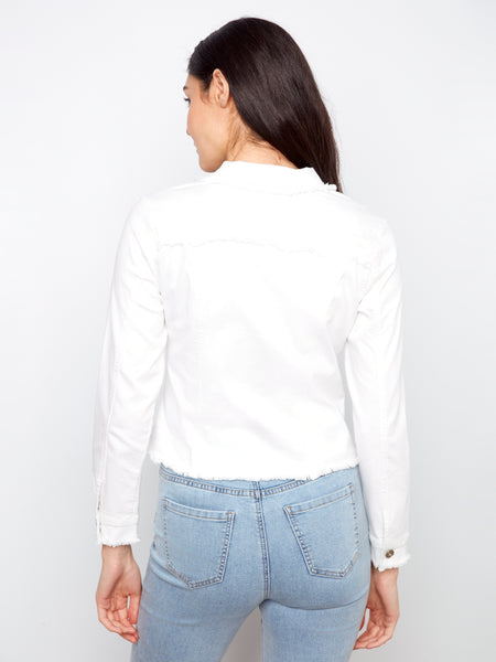 CHARLIE B C6233XX FRINGE EDGES STRETCH DENIM JACKET- 3 COLOURS