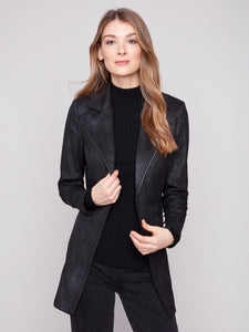 CHARLIE B C6270RR VINTAGE TEXTURE FAUX SUEDE LONG JACKET- 2 COLOURS