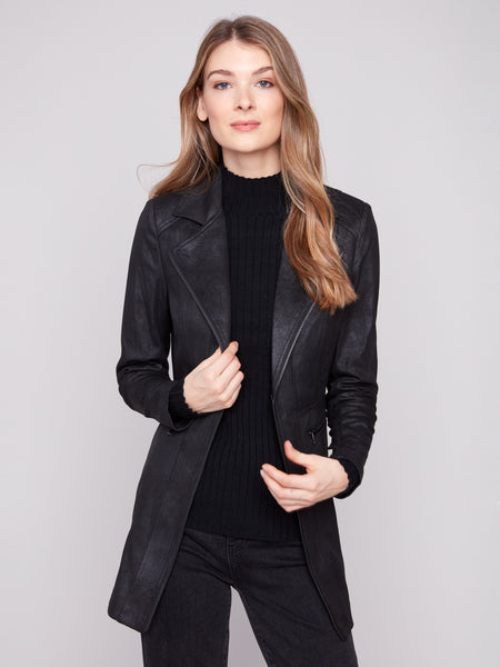 CHARLIE B C6270RR VINTAGE TEXTURE FAUX SUEDE LONG JACKET- 2 COLOURS