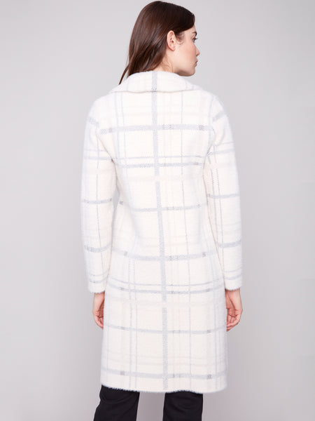 CHARLIE B C6326R PLAID KNIT COATIGAN