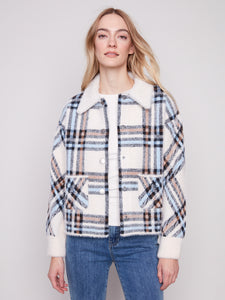 CHARLIE B C6330R SHORT KNIT PLAID JACKET