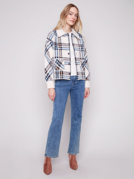 CHARLIE B C6330R SHORT KNIT PLAID JACKET
