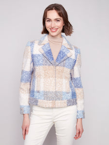 CHARLIE B C6334R PLAID BOUCLE KNIT SHORT JACKET