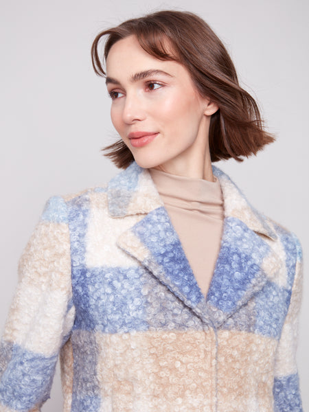 CHARLIE B C6334R PLAID BOUCLE KNIT SHORT JACKET