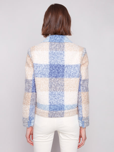 CHARLIE B C6334R PLAID BOUCLE KNIT SHORT JACKET