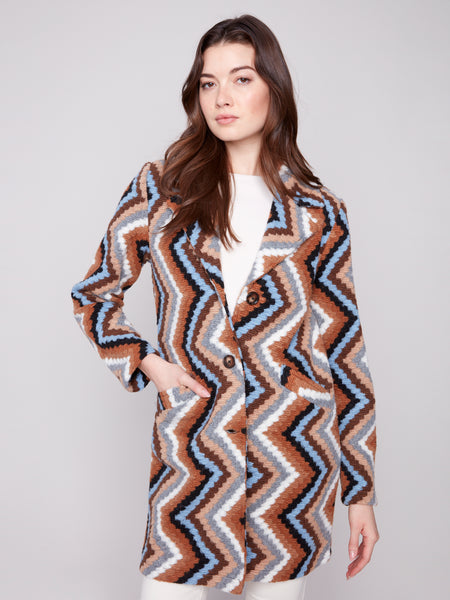 CHARLIE B C6346R CROCHET DESIGN LONG COAT WITH BUTTON CLOSURE