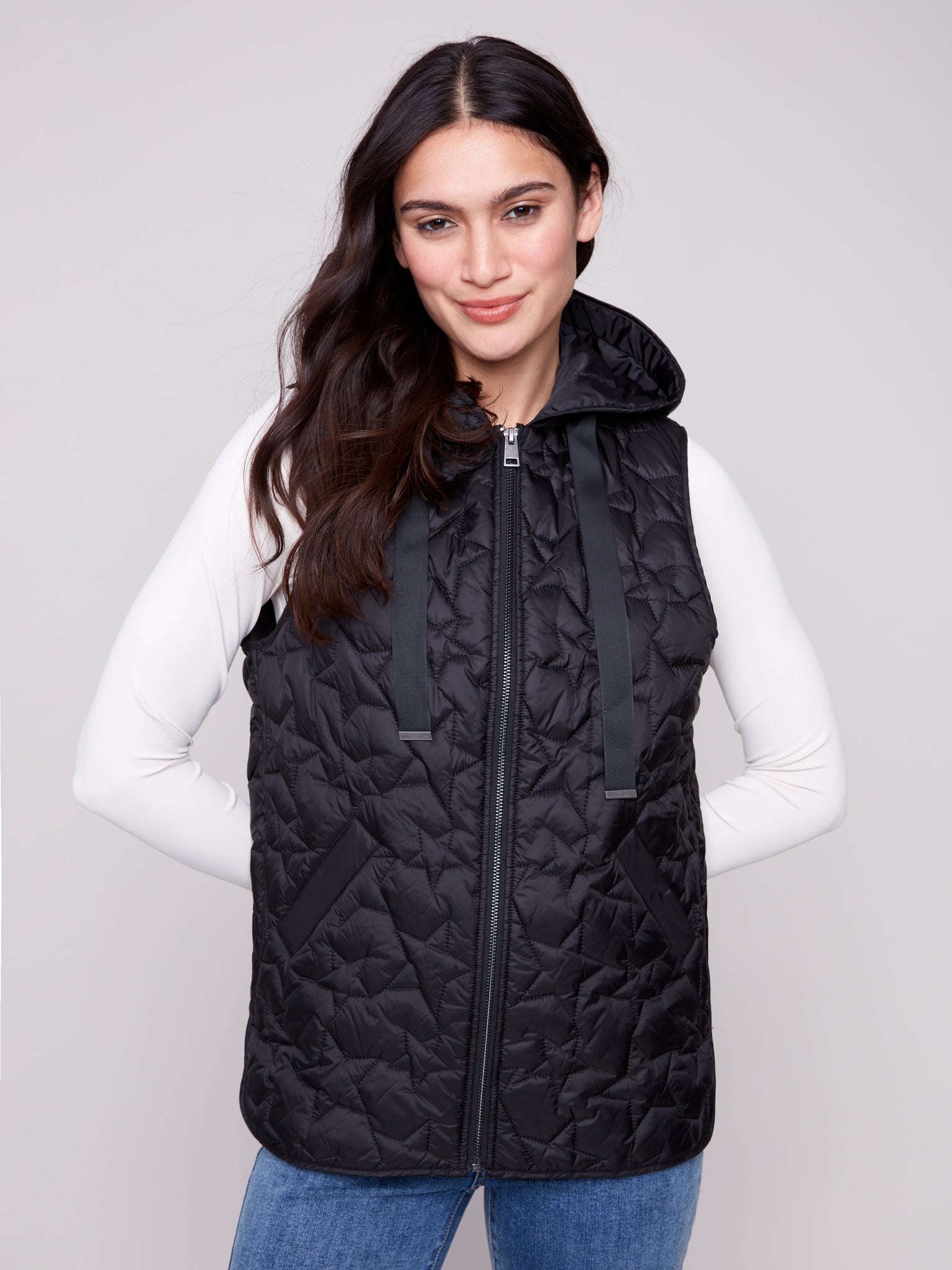 CHARLIE B C6364 STAR QUILTED SHORT VEST