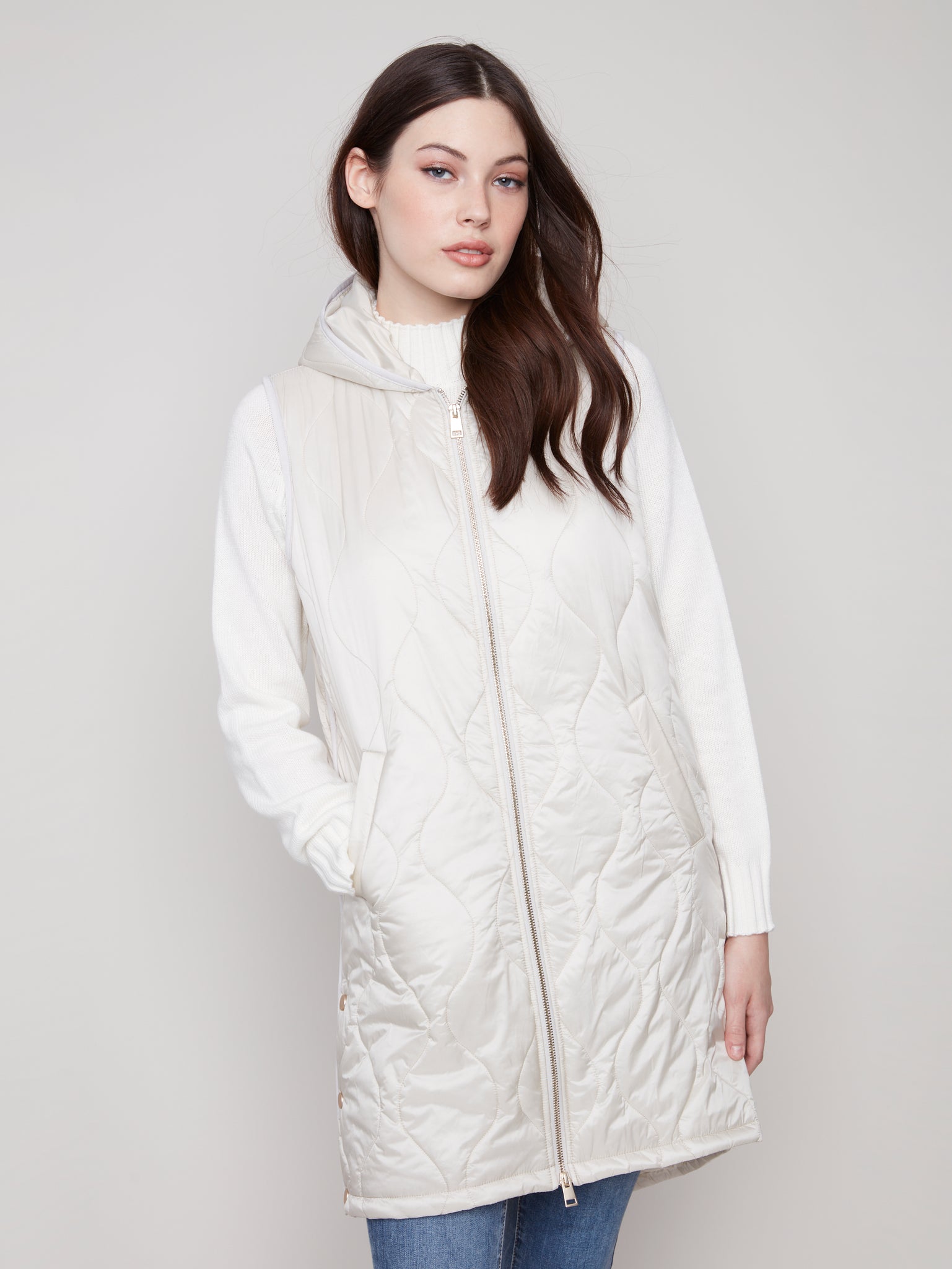 CHARLIE B C6365 PEARLIZED LONG VEST