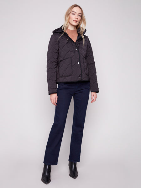 CHARLIE B C6372 QUILTED PUFFER JACKER WITH REMOVEABLE HOOD 2 COLOURS