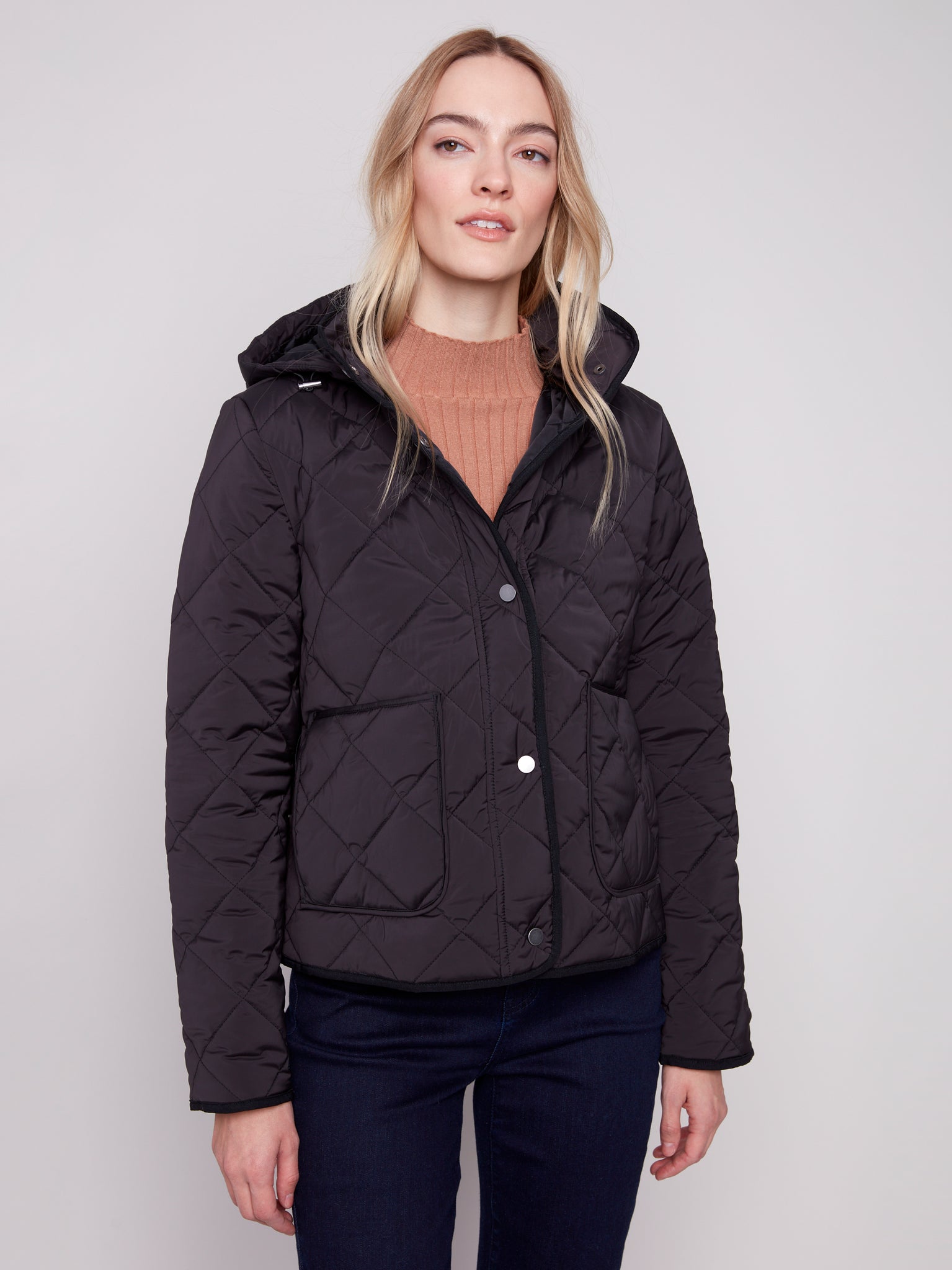 CHARLIE B C6372 QUILTED PUFFER JACKER WITH REMOVEABLE HOOD 2 COLOURS