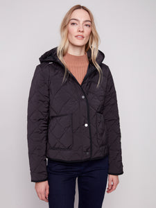 CHARLIE B C6372 QUILTED PUFFER JACKER WITH REMOVEABLE HOOD 2 COLOURS