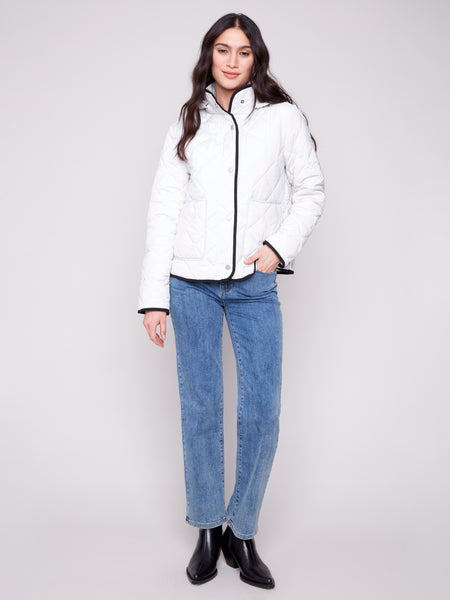 CHARLIE B C6372 QUILTED PUFFER JACKER WITH REMOVEABLE HOOD 2 COLOURS